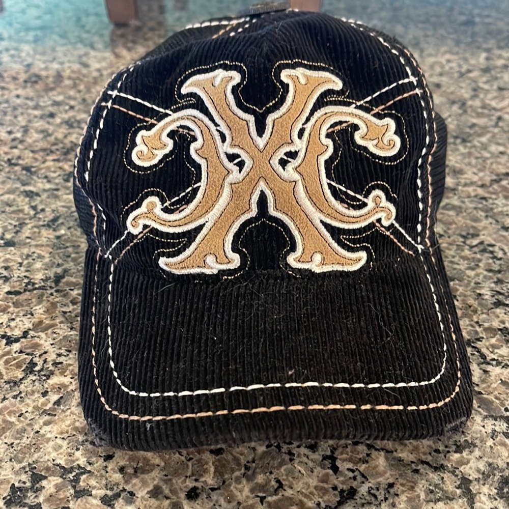 XTREME COUTURE BLACK CORDUROY ADJUSTABLE TRUCKER HAT